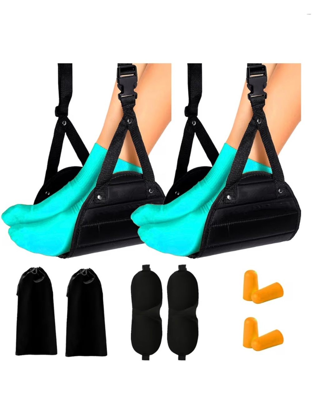 Airplane Foot Hammock w/ eye mask & earplugs for Plane Travel